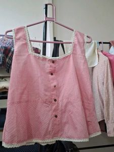 Pink Gingham Square Neck Top