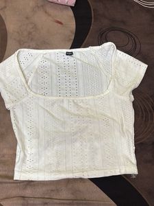 White Eyelet Square Neck Crop Top