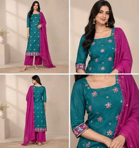 Teal Embroidered Kurta Set with Dupatta