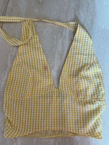 Yellow Gingham Halter Crop Top