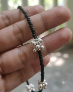 Beaded Anklet with Floral Charms