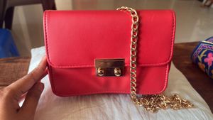 Red Sling Bag with Stylish Chain