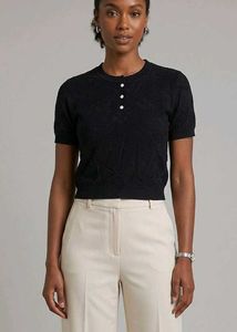 Chic Black Textured Button-Up Top