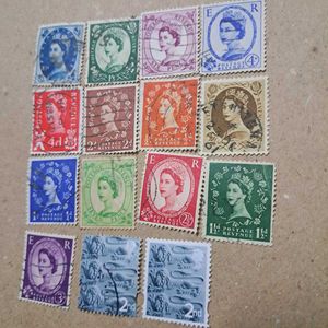 13 1950s Great Britain Queen Elizabeth Stamps U.K