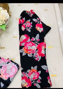 Floral Print Black Kurta cord set