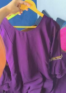 Purple Embroidered stylish kurti and skirts outfit