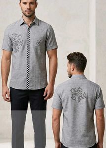Stylish Men's Grey Embroidered Shirt