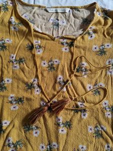 Yellow Floral Ruffled Sleeve Top