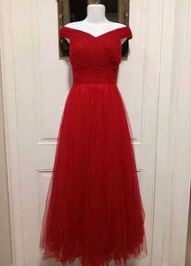 Elegant Red Off-Shoulder Tulle Dress