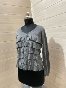 party wear Imported Gray Ruffled Cardigan
