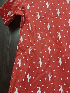 Red Cactus Print Button-Up Dress
