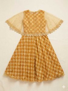 Elegant Golden Checkered Frock | (8-10year girl)