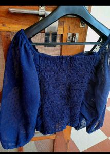 Navy Blue Sheer Sleeve Top