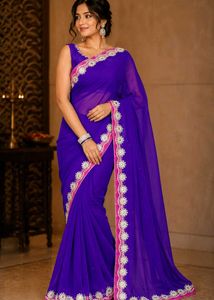 Vibrant Purple Embroidered Saree
