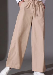 Beige Wide Leg Drawstring Trousers