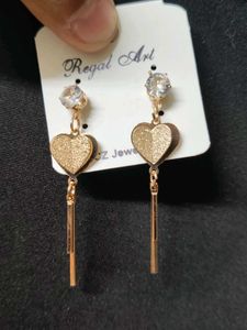 Heart Dangle Earrings with Clear Stone Accents