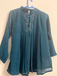 Beautiful Teal Kurta with Embellished Neckline