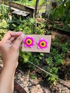 Handmade Pink Flower Earrings
