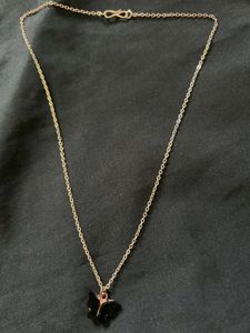 Elegant Gold Tone Black Butterfly Pendant Chain |