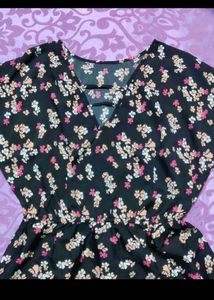 Floral Print V-Neck Dress with Lace Trim