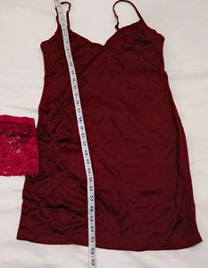 Burgundy Satin Nightgown &amp; Lace Panty Set