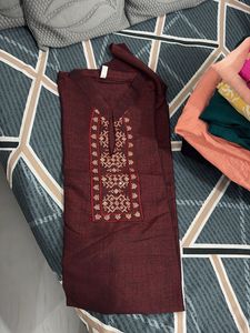 Maroon Embroidered Kurta