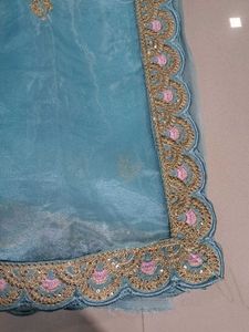 Stunning Blue Embroidered Saree