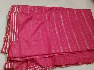 Elegant Red Saree with Gold Stripes