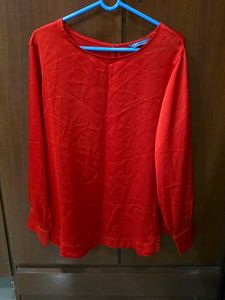 Marks & Spencer Vibrant Red Satin Long-Sleeve Top
