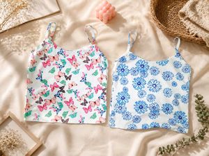 Cute Butterfly & Daisy Print Camisole Tops (Set of