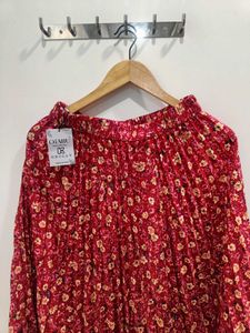 *New*Red Floral Pleated Midi Skirt