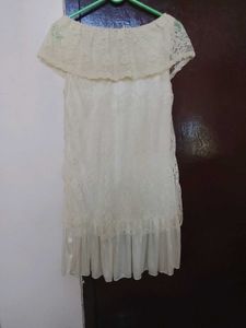 Cream Lace Off-Shoulder Dress