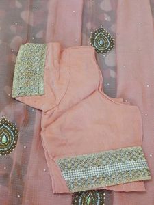 Beautiful peach Pink Embellished Saree