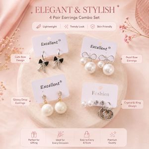4 Pair Elegant Earrings Combo Set
