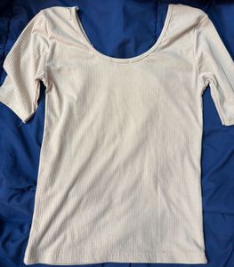 Cream Ribbed Short Sleeve Top