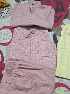 kid's Pink Kurta Set with Nehru Jacket
