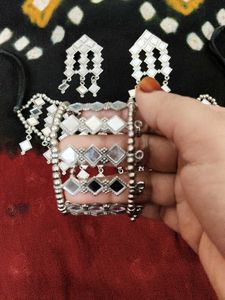 Mirror Work Choker Necklace &amp; Earrings Set