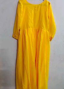 Yellow Mirror Work Georgette Anarkali
