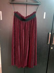 Maroon Pleated Midi Skirt