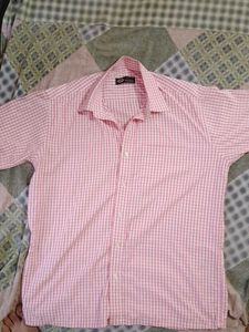 Men's Pink Checkered Short Sleeve Shirt
