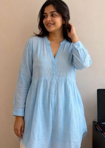 Sky Blue Striped Cotton Kurta