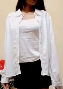 Elegant White Lace Trim Button-Up Blouse