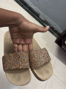 Sparkly Beige Slide Sandals