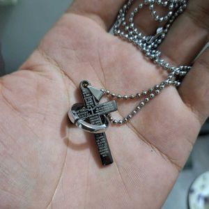 Stainless Steel Cross &amp; Ring Pendant Necklace | In