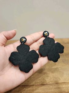 Black Floral Beaded Statement Earrings