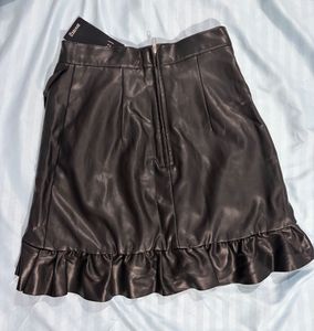 h&amp;m Black Faux Leather Ruffle Mini Skirt