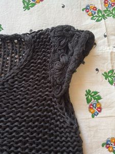 Black Crochet V-Neck Top