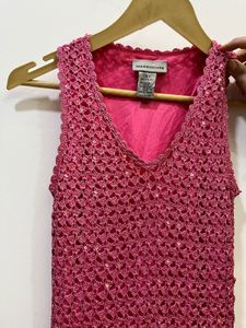 Magenta hand knitted sequins dress