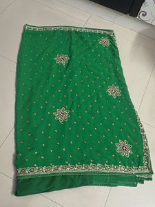 Beautiful Green Embroidered Saree