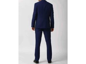 Double Breasted Mens Dark Navy Blue Striped Suit